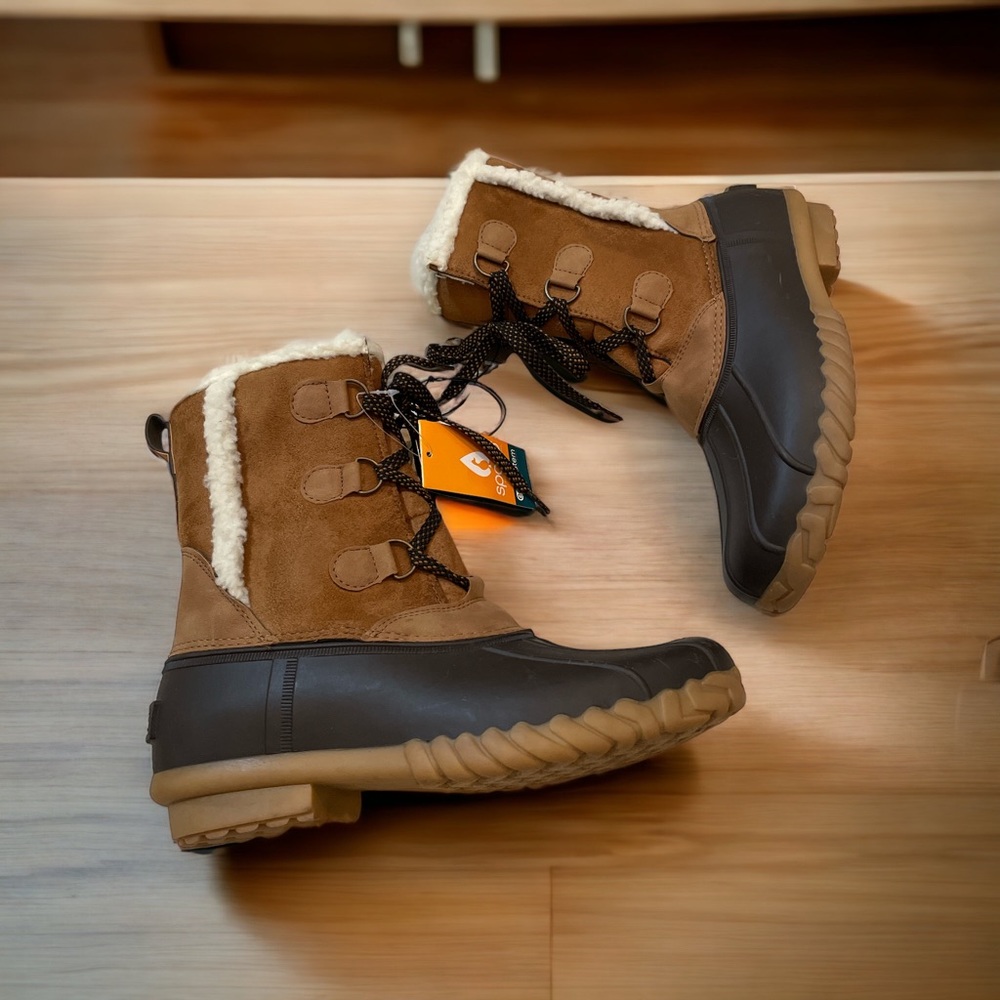 Sporto Brown and Black Faux-Fur Winter Rain Boots